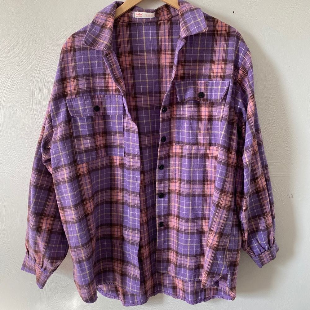 Romwe Pink & Purple Oversized Plaid Shirt
